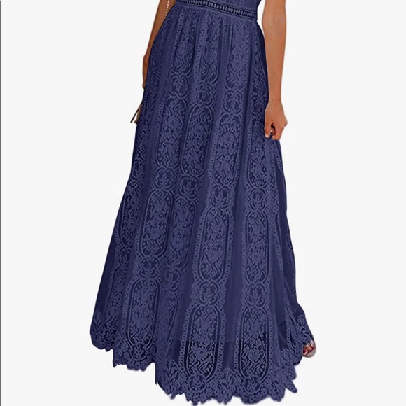 NWT V Neck Short Sleeve Floral Lace Maxi Dress - Picture 3 of 4